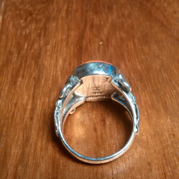 Santa Fe Style Enhanced Red Coral Sterling Silver Ring (Size 6) - Picture 8 of 15